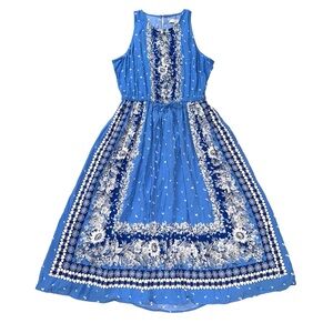 NWT LOFT Midi Pocket Dress Floral Boho Print Size Medium Petite Open Back